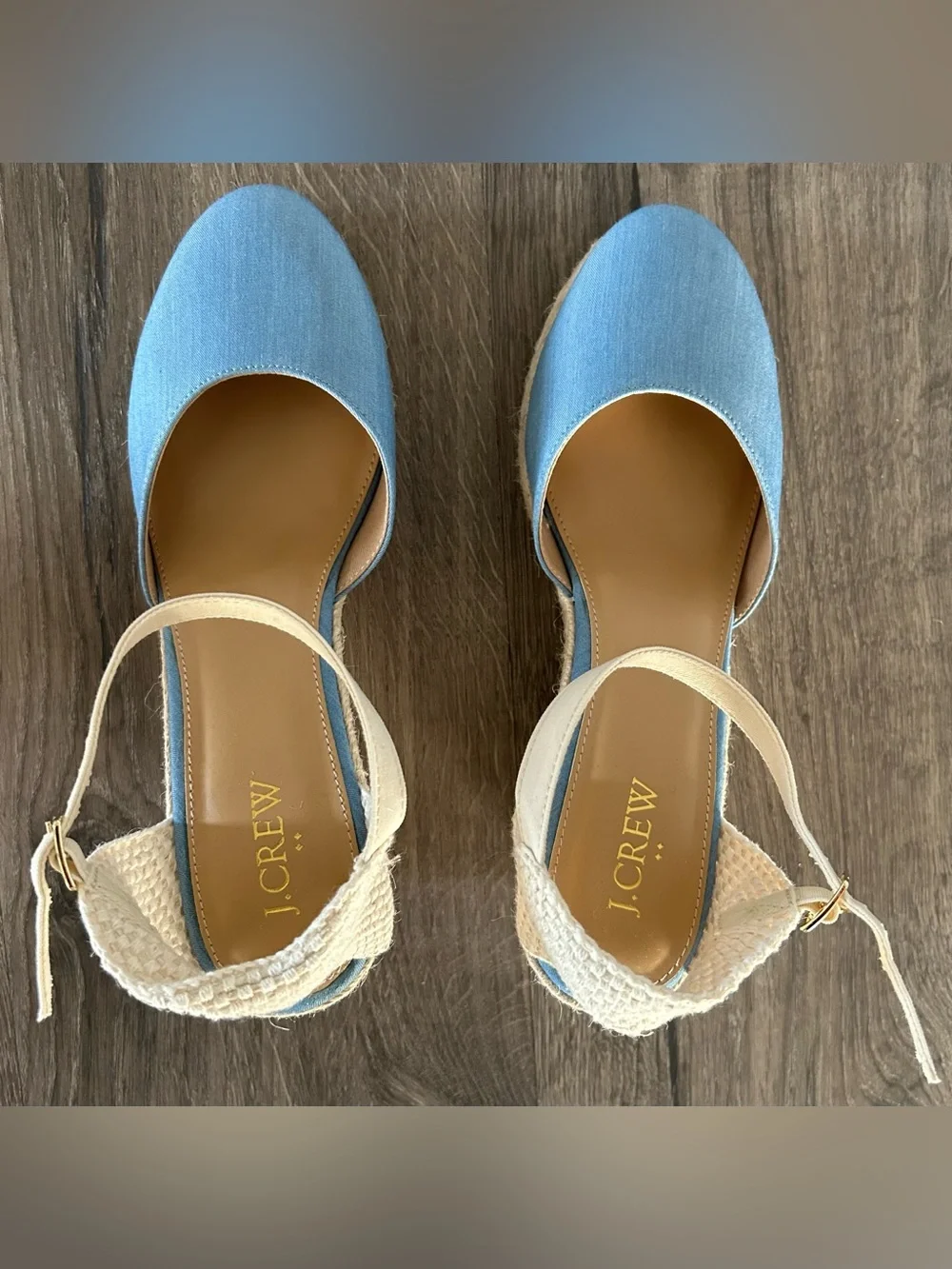 NEW!! J.Crew Blue Chambray Espadrille Wedge Sandals